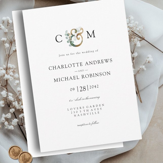Convites Casamento Moderno Elegante Eucalyptus Ampersand (Modern Elegant Eucalyptus Ampersand Wedding Invitation)
