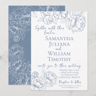 Convites Casamento Moderno Elegante Floral Botânico Periwin