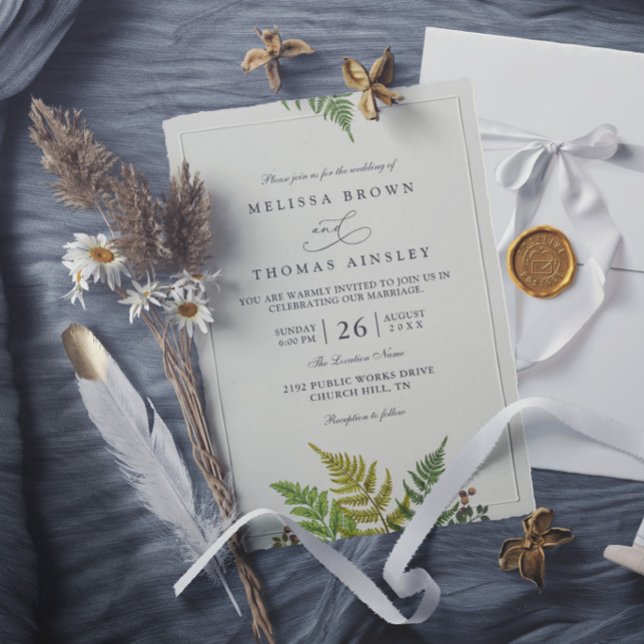 Convites Casamento Moderno Elegante Floresta de Samambaia R (Criador carregado)