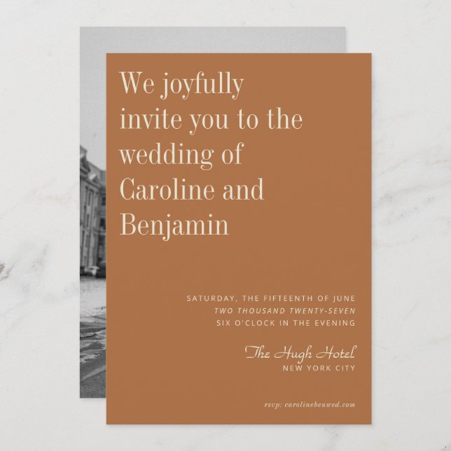 Convites Casamento Moderno Elegante Minimalista Terracotta (Frente/Verso)