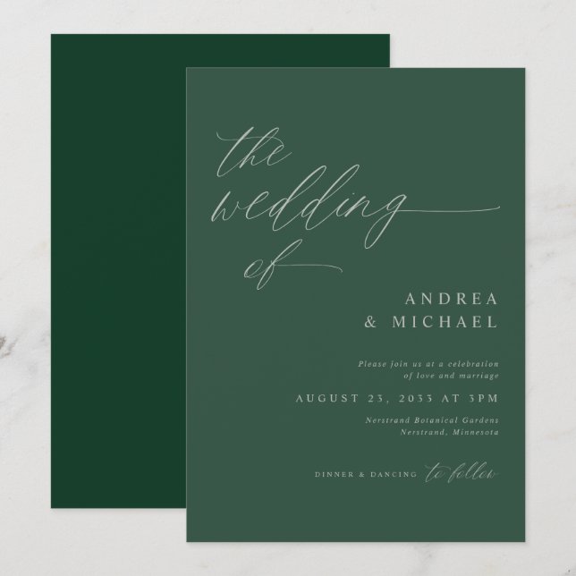 Convites Casamento Moderno Elegante Monocromático Verde Esm (Frente/Verso)