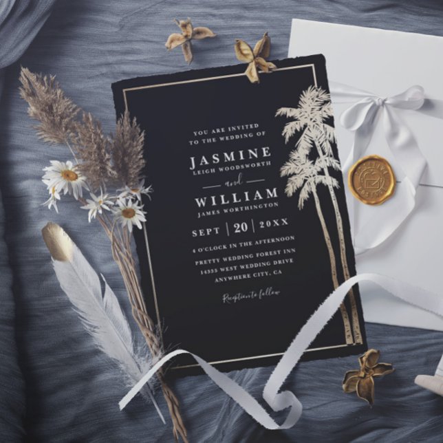 Convites Casamento Moderno Elegante Palmeiras Clássicas Vin (Criador carregado)