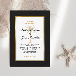 Convites Casamento Moderno Elegante Preto Branco Dourado Pa