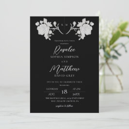 Convites Casamento Moderno Elegante Preto e Branco Rosa