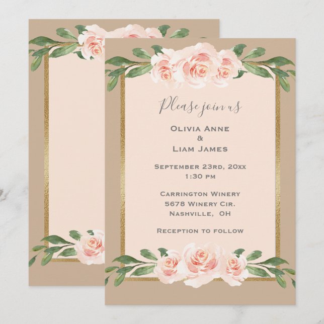 Convites Casamento Moderno Elegante Romântico Romântico Bei (Frente/Verso)