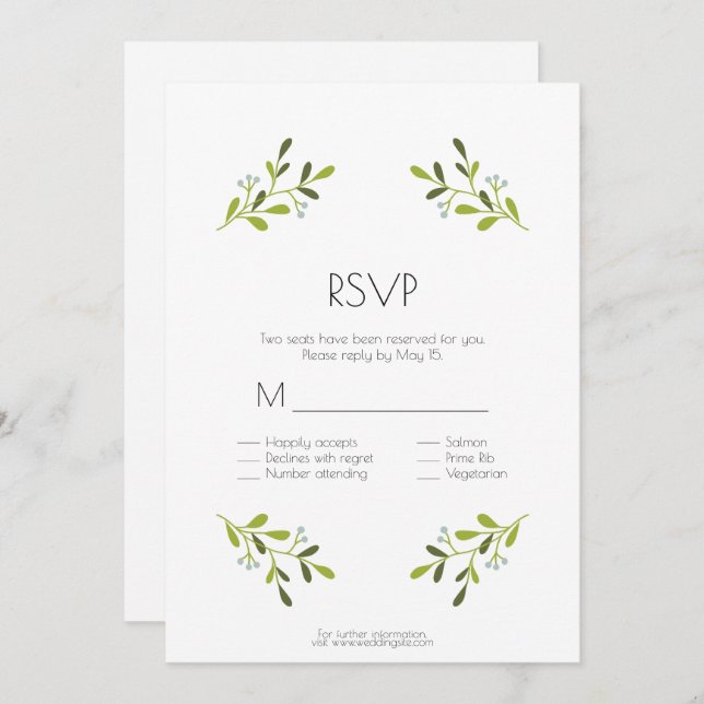 Convites Casamento Moderno Elegante. RSVP Com Opções de Ref (Frente/Verso)