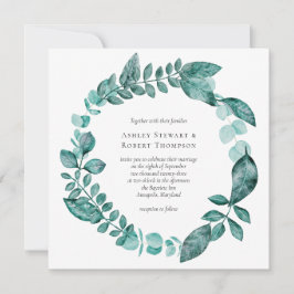 Convites Casamento Moderno Elegante Teal Greenery Watercolo