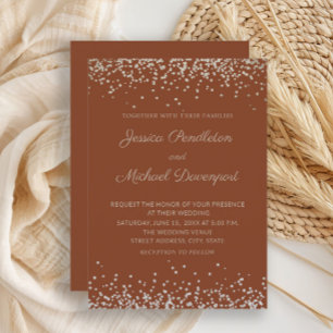 Convites Casamento Moderno Elegante Terracota Brilho Dourad