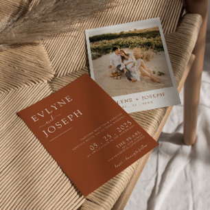 Convites Casamento Moderno Elegante Terracotta Minimalista