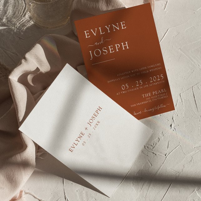 Convites Casamento Moderno Elegante Terracotta Minimalista  (Criador carregado)