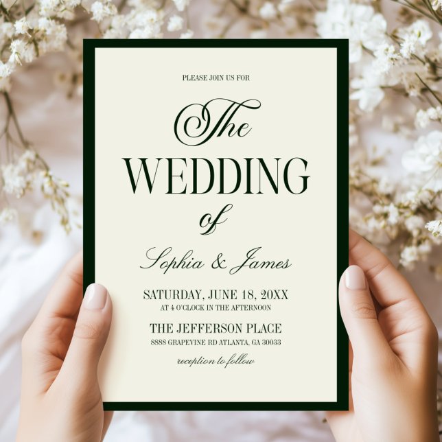 Convites Casamento Moderno Elegante Verde Escuro Marfim Ant (Criador carregado)