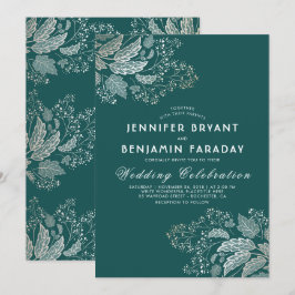 Convites Casamento Moderno Elegante Verde-Folhagem Dourada