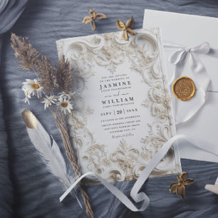 Convites Casamento Moderno Elegante Vintage Em Relevo Barro