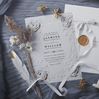 Convites Casamento Moderno Elegante Vintage Embutido Orname