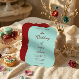 Convites Casamento Moderno em Aqua Teal e Burgundy Escuro