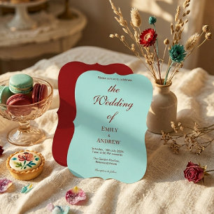 Convites Casamento Moderno em Aqua Teal e Burgundy Escuro