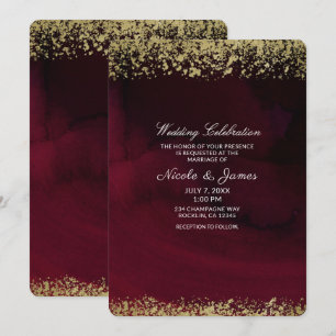 Convites Casamento Moderno em Aquarela com Marrom e Dourado