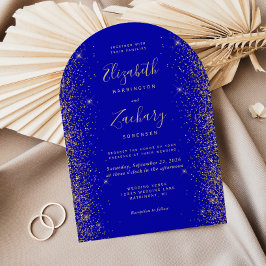 Convites Casamento Moderno em Azul Real com Dourado e Brilh