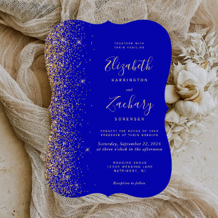 Convites Casamento Moderno em Azul Real com Suporte em Bril