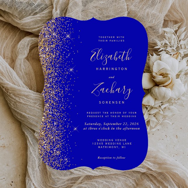 Convites Casamento Moderno em Azul Real com Suporte em Bril (Criador carregado)