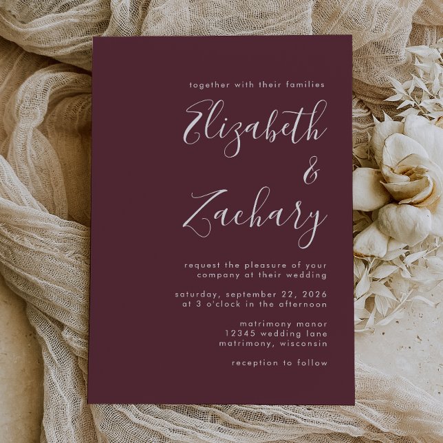 Convites Casamento Moderno em Borgonha (Criador carregado)
