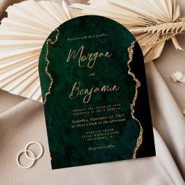 Convites Casamento Moderno em Esmeralda Verde com Arco de Á