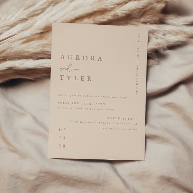 Convites Casamento Moderno em Letra Beige (Criador carregado)