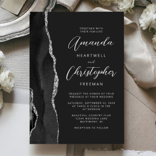 Convites Casamento Moderno em Letra de Forma Black Silver A