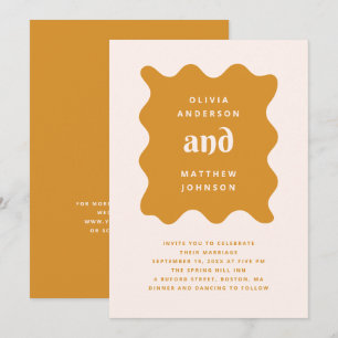 Convites Casamento Moderno em Ocre Dourado   Ondulado Mosta