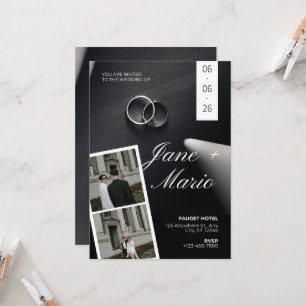 Convites Casamento Moderno em Preto e Branco com Faixa de F