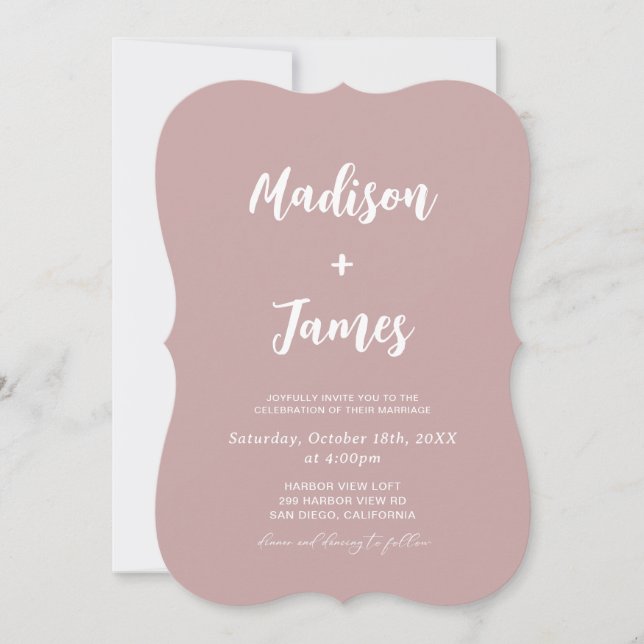 Convites Casamento Moderno em Rosa Poeirento (Frente)