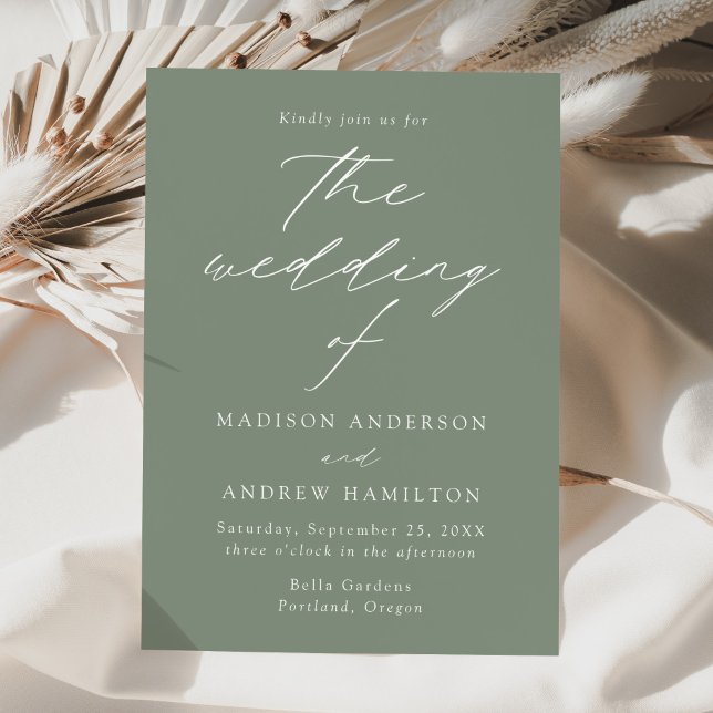 Convites Casamento Moderno em Script Elegante Verde Salvia (Criador carregado)
