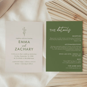 Convites Casamento Moderno em Verde Oliva Tudo-em-Um