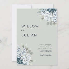 Convites Casamento Moderno em Verde Sage com Floral Aquarel