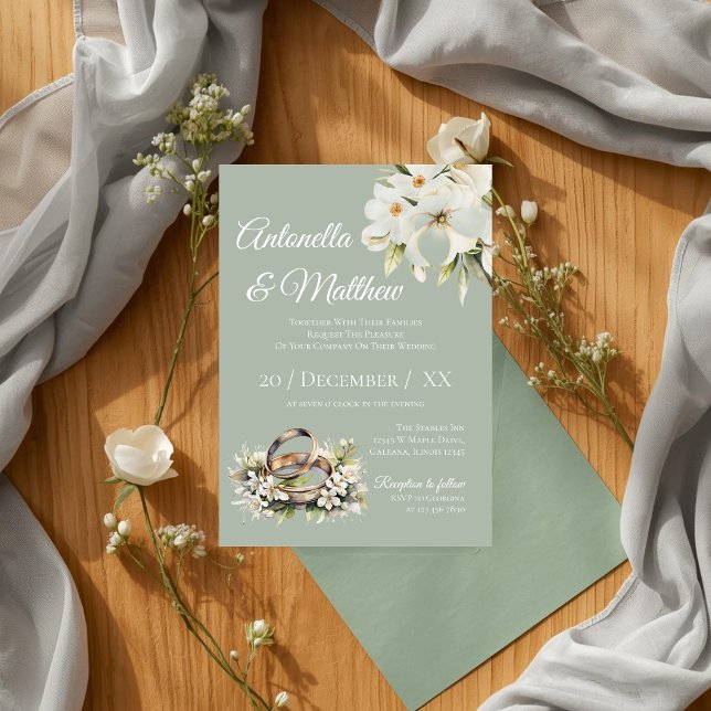 Convites Casamento Moderno em Verde Sage e Branco (Criador carregado)