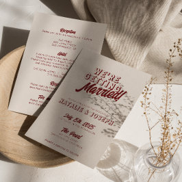 Convites Casamento Moderno em Vermelho Intenso Retro Negrit