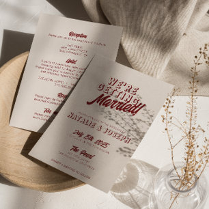 Convites Casamento Moderno em Vermelho Intenso Retro Negrit