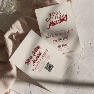 Convites Casamento Moderno em Vermelho Intenso Retro Negrit