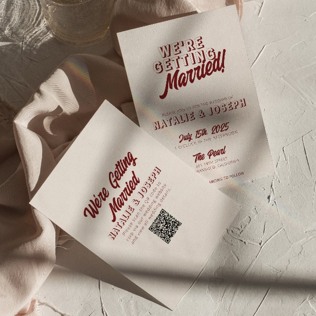 Convites Casamento Moderno em Vermelho Intenso Retro Negrit (Criador carregado)