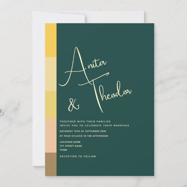 Convites Casamento Moderno Esmeralda Verde (Frente)