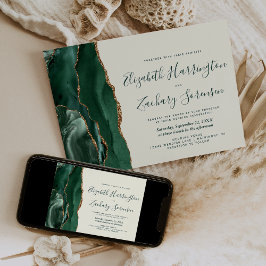 Convites Casamento Moderno Esmeralda Verde Ouro Ágata Marfi