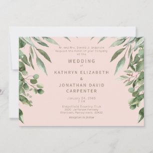 Convites Casamento Moderno Eucalipto Rosado 