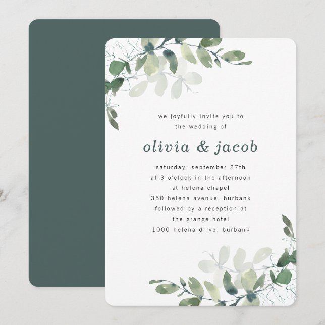 Convites Casamento Moderno Eucalyptus (Frente/Verso)