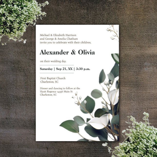 Convites Casamento Moderno Eucalyptus (Modern Eucalyptus Wedding Invitation)