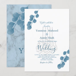 Convites Casamento Moderno Eucalyptus Azul-Bismillah Islâmi
