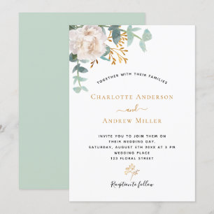 Convites Casamento moderno Eucalyptus floral branco