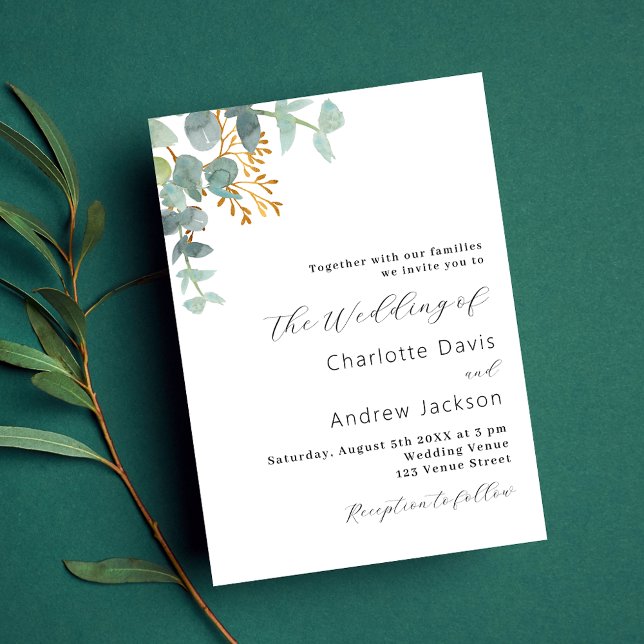 Convites Casamento moderno Eucalyptus verde (Criador carregado)