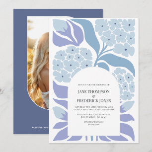 Convites Casamento Moderno Floral Abstrato Azul Francês na 