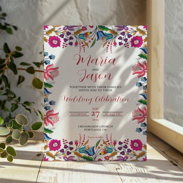 Convites Casamento Moderno Floral Botânico Colorido Mexican (Mexican Colorful Floral Botanical Modern Wedding Invitation)