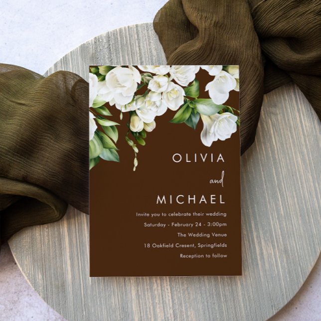 Convites Casamento Moderno Floral Branco com Verdura (Criador carregado)